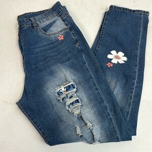 BOGO Free Rosy Blue Daisy Patches Stretch Denim Jeans sz XXL